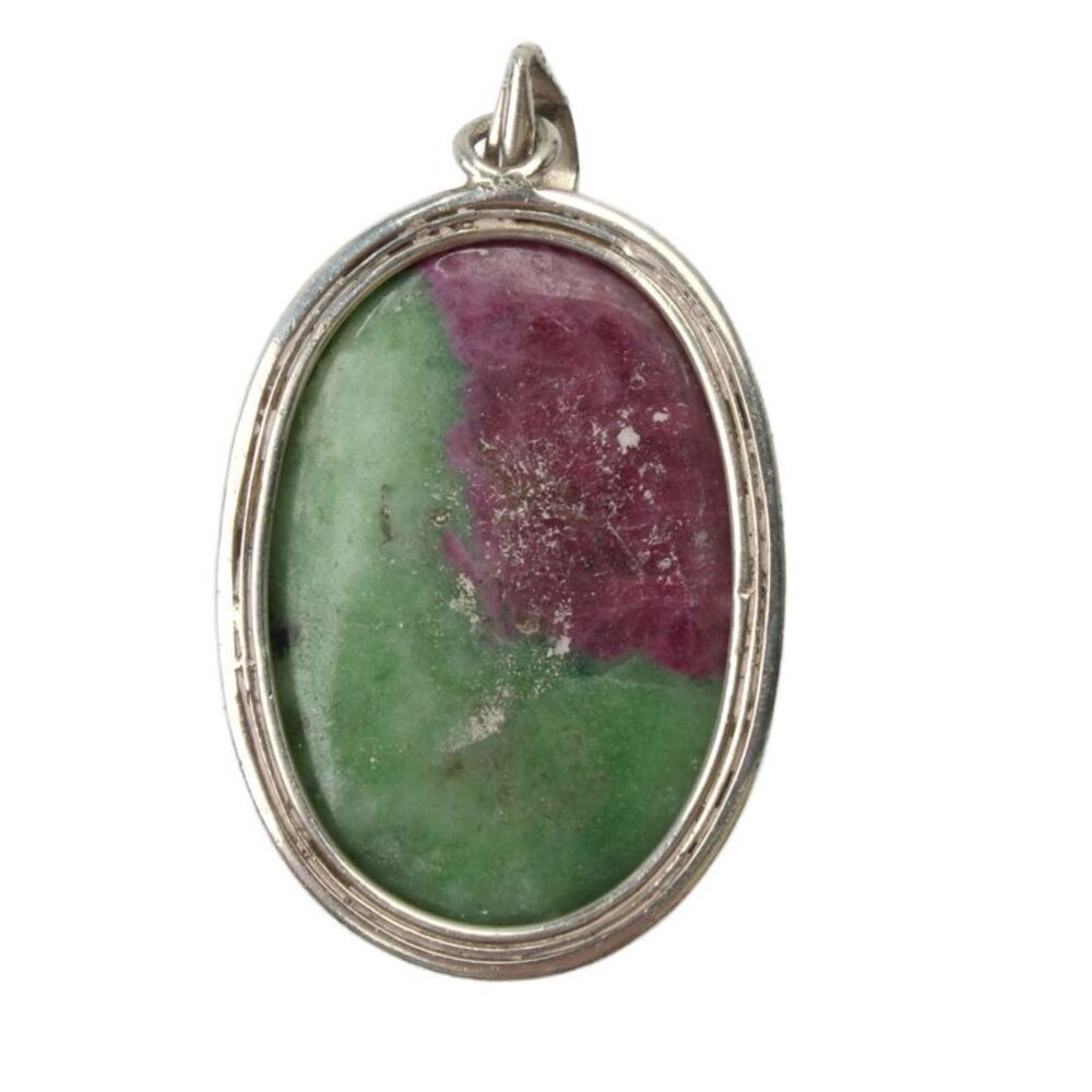 Designer Womens 800 Silver Ruby in Zoisite Large Pendant 2.3" 32g - Picture 2 of 2